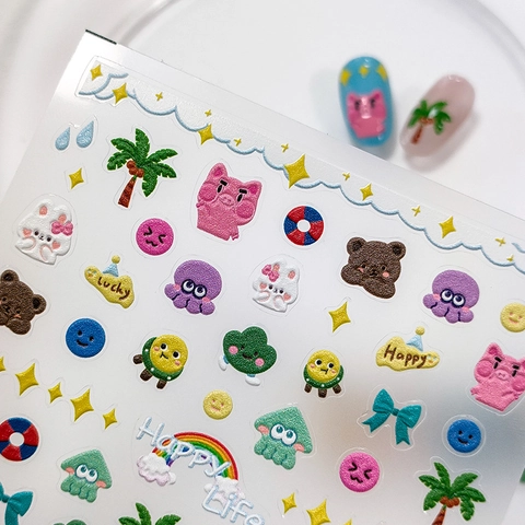 3D Geprägte Nagelkunst Aufkleber Cartoon Tiere Regenbogen Bunt Klebend PET DIY Dekoration Maniküre Zubehör