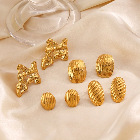 Geometric Stud Earrings Stainless Steel Vacuum Gold Plated Irregular Oval Rectangle Minimalist Vintage Style Women Jewelry
