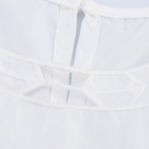 Women Sleeveless Round Neck Top And Trousers Polyester Hollow Out Embroidery White French Style Elegant