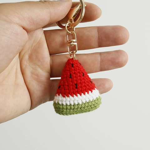 Watermelon Keychain Handmade Crocheted Woolen Yarn Cute Sweet Fruit Shape Bag Charm Accessory Women Girls