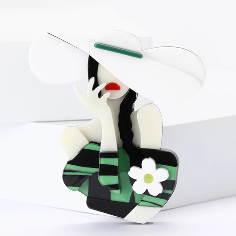 Spilla da Donna in Acrilico alla Moda Con Fiore Bianco Distintivo di Donna a Strisce Retro Spille per Abbigliamento Creativo per Gioielli da Donna