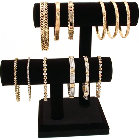 Jewelry Display Stand PU Leather Velvet Bracelet Holder Watch Organizer T-Bar Rack Detachable Bangle Storage Shelf