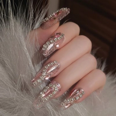 Press On Nails Long Coffin Square French Gothic Y2K Rhinestones Cross Star Metal Decor For Women Beauty