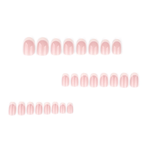 Glossy Nude Pink Gradient French Tip Press On Nails Oval Round Resin Artificial Fake Fingernails For Women