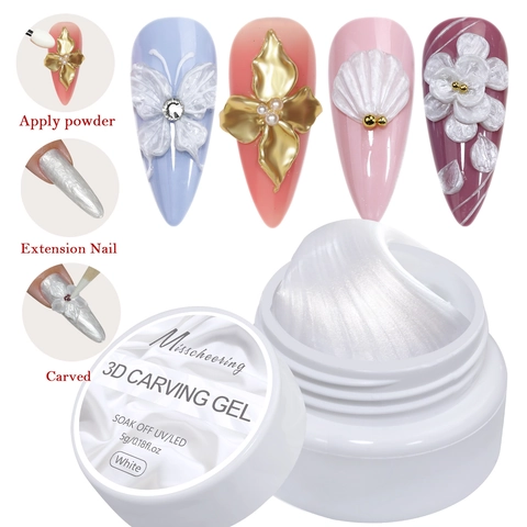 Perlweiß Satin 3D Schnitzgel Nicht Klebend Feste Textur Modellage Verlängerung Nagelkunst UV LED Soak Off DIY Maniküre