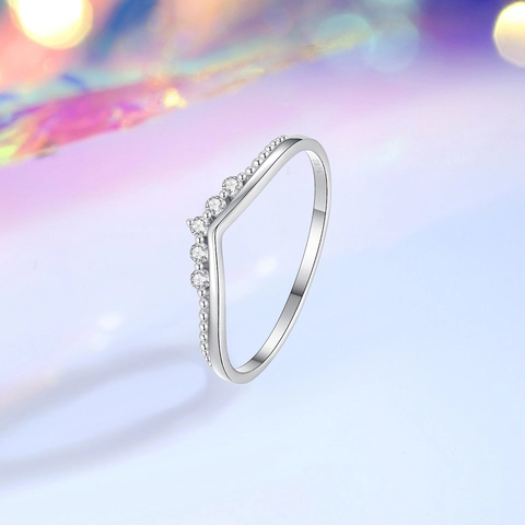 925 Sterling Silver V Shaped Ring For Women Stackable Zirconia Inlaid White Gold Plated Wedding Finger Ring Jewelry Gift