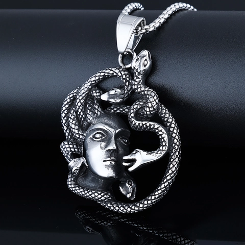 Collana Con Ciondolo Testa Di Medusa Acciaio Inossidabile Punk Gotico Mitologico Gioielli Retro Tono Argento Per Uomo Donna