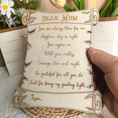 Houten Scroll Plaque Gegraveerd Gedicht Desktop Ornament Moederdag Cadeau Voor Moeder Oma Met Standaard En Marker