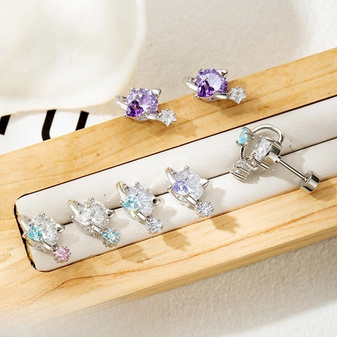 Ear Cartilage Stud Piercing Earring Titanium Steel Copper Zircon Star Heart Shape Screw Back Fashion Jewelry