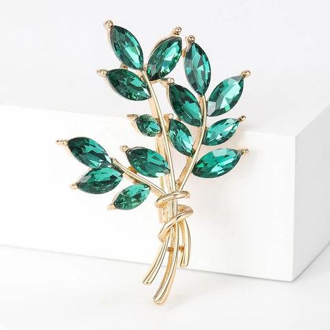 Elegante Tarwe Ear Blad Broche Legering Met Kristal Steentjes Mode Sieraden Pin Voor Vrouwen Bruiloft Feest Kleding Accessoires