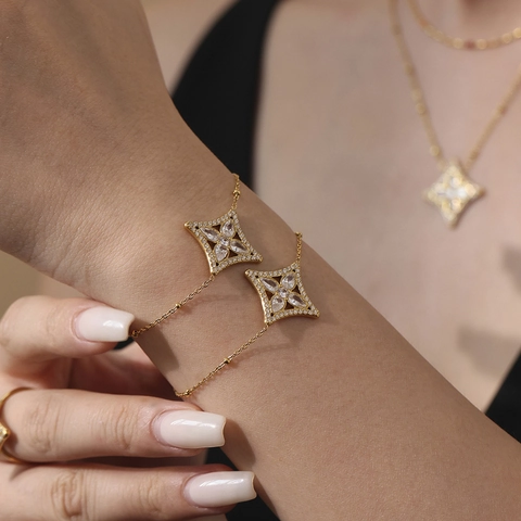 Eleganter Edelstahl Zirkon Stern Blume Halskette Armband Ring Für Damen Funkelnder Mode Minimalistischer Schmuck