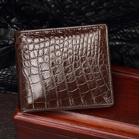 Portafoglio Pieghevole Da Uomo In Vera Pelle Di Coccodrillo Slot Per Carte Multipli Corto Business Impermeabile Resistente