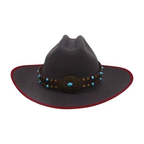 Western Cowboy Fedora Hat Faux Wool Felt With Leather Belt Turquoise Metal Buckle Retro Bohemian Wide Brim Accessory