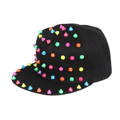 Casquette De Baseball Punk À Pointes Polyester Hip Hop Snapback Avec Rivets En Plastique Colorés Pour Hommes Femmes