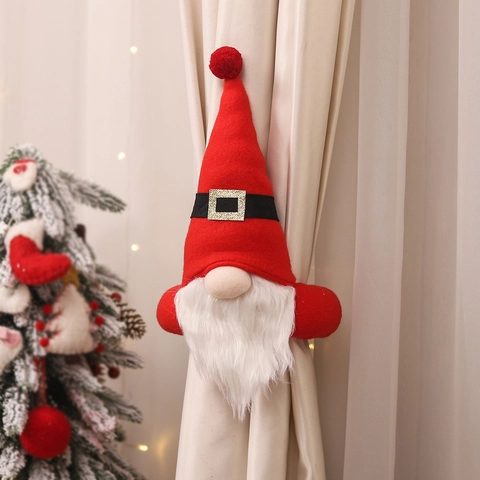 Plush Christmas Curtain Tiebacks Santa Claus Reindeer Snowman Gnome Doll For Window Festive Home Party Decor Accessories