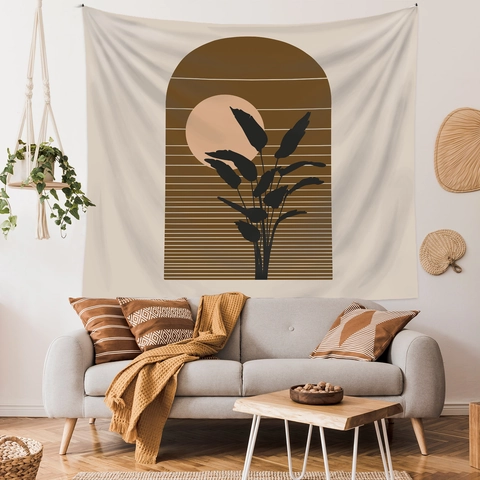 Tappezzeria Da Parete Boho Astratta Poliestere Nordico Morandi Sole Arco Silhouette Foglia Tropicale Decorazione Casa Camera Letto