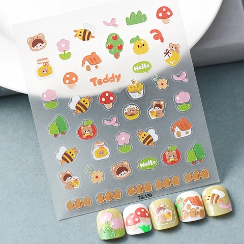 5D Rilievo Adesivi Per Unghie Simpatico Orso Cartone Animato Fungo Ape DIY Manicure Decalcomanie Per Bambini