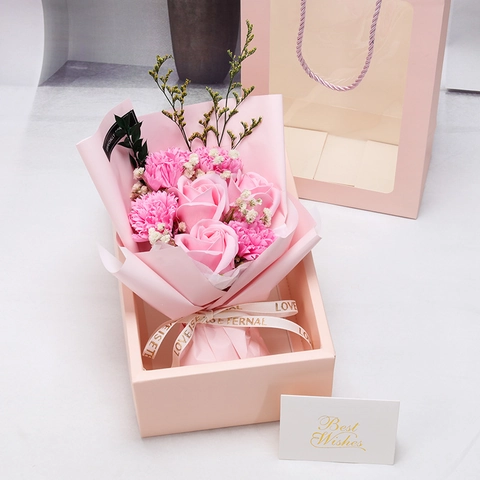 Soap Flower Bouquet Rose Carnation With Dried Gypsophila For Mothers Day Valentines Day Anniversary Home Decor