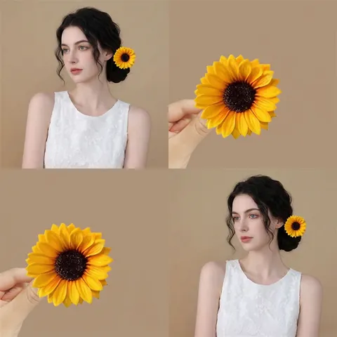 Fermaglio Per Capelli Girasole Simulazione Fiore Tessuto Metallo Becco D'Anatra Barrette Carino Spiaggia Vacanza Accessorio Capelli
