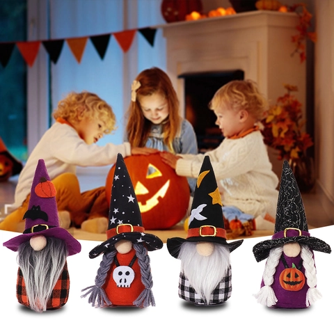 Decorazioni in Peluche Gnomo di Halloween Bambola Senza Volto Con Zucca Pipistrello Teschio per Festa Casa Stregata