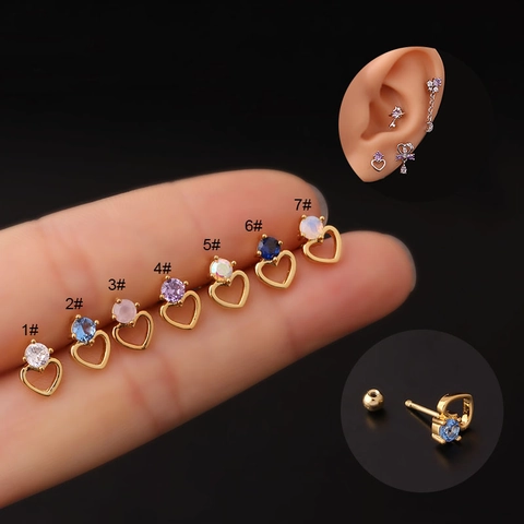 Pendientes De Cartílago Corazón Hueco Acero Inoxidable Cobre Circonita Piercing Joyería Moda Mujeres