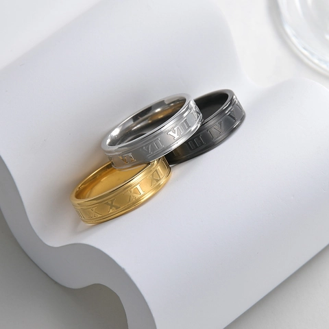 Bague Chiffres Romains En Acier Inoxydable Vintage Punk Hip Hop Mixte Couple Bijoux Polis