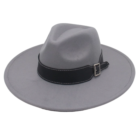 Wide Brim Fedora Hat Vintage Wool Felt Jazz Cap With Black Leather Belt Silver Buckle Retro Style Unisex Headwear