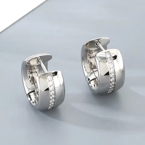 Trendige Huggie Creolen Aus Edelstahl Mit Zirkonia Einlage Poliertes Breites Band Punk Stil Schmuck Für Damen Und Herren