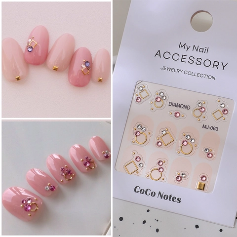 Pegatinas de Uñas en Relieve 5D Impermeable Diamantes de Imitación Perla Sintética Estampado Oro Plata DIY Decoración de Manicura para Mujeres Niñas