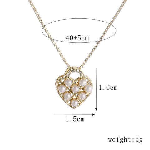Heart Pendant Necklace Gold Plated Copper With Imitation Artificial Pearl And Zircon Hollow Jewelry For Women Classic Elegant Style