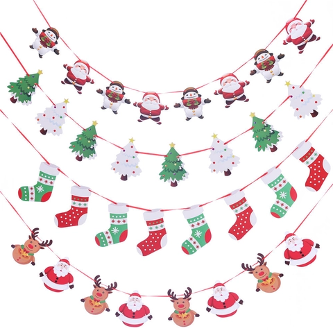 Christmas Banner Bunting Garland Paper Hanging Decoration Santa Claus Snowman Xmas Tree Party Decor Holiday Ornaments