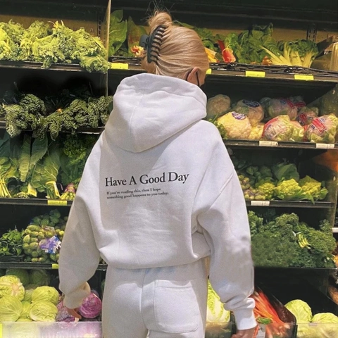 Have A Good Day Hoodie Imprimé Positif Sweat À Capuche Manches Longues Poche Kangourou Pullover Décontracté Hommes Femmes