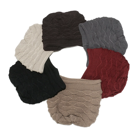Gorro De Punto Acrílico Slouch Beanie Cálido Cortavientos Textura Ondulada Color Sólido Invierno Gorro Adulto Unisex