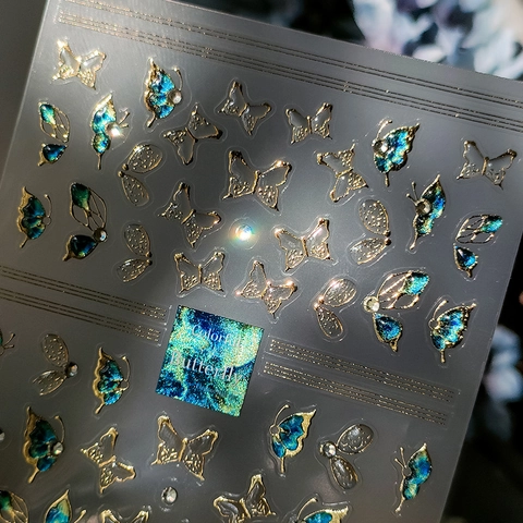 Embossed Butterfly Nail Art Stickers Self Adhesive Laser Holographic Manicure Decoration With Gold Outline And Luxury Rhinestones