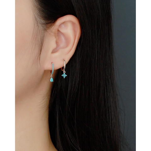 925 Sterling Silver Clover Flower Pendant Huggie Hoop Earrings With Colorful Zircon Dangle Elegant Jewelry For Women