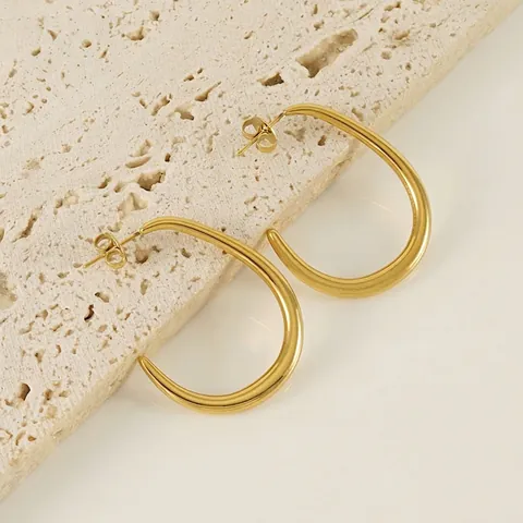 Retro U-Shaped Hoop Earrings For Women 18K Gold Plated Stainless Steel Minimalist High Polished Geometric Thick