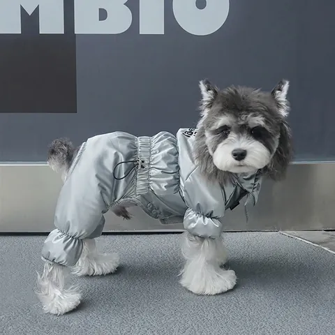 Dog Winter Padded Jumpsuit PU Waterproof Shiny Metallic Thick Warm Windproof Outdoor Full Body Snowsuit For Small Medium Dogs