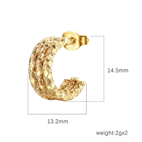 Fashion Stainless Steel Multi Layer C Shaped Hoop Earrings For Women 18K Gold Plated Textured Geometric Jewelry Gift