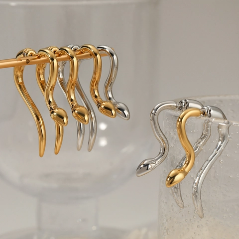Snake Shaped Stud Earrings 316 Stainless Steel PVD Gold Plated Hypoallergenic Waterproof Minimalist Fashion Jewelry