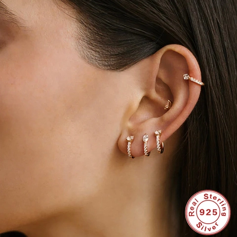Marquise Zirconia Hoop Earrings 925 Sterling Silver Huggie With Small Round Stones Simple Versatile Jewelry For Women