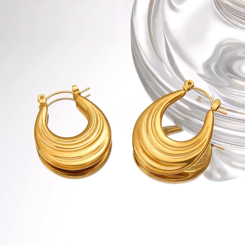 Getextureerde Golf Hoop Oorbellen Roestvrij Staal Verguld Vintage U-Vormig Geribbelde Geometrische Sieraden Voor Vrouwen Elegant