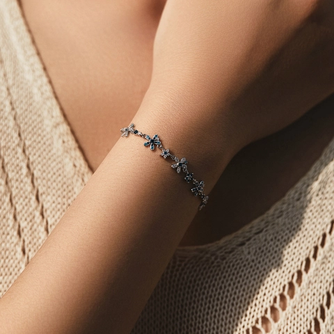 Bracciale a Fiori Blu Sfumato in Argento Sterling 925 Per Donna Bracciale a Catena Floreale con Zirconia Regolabile Gioielli di Moda