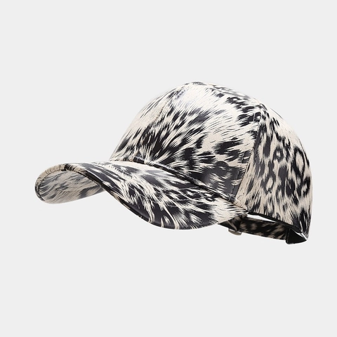 Casquette De Baseball Imprimé Léopard Simili Cuir Ajustable Mode Hip Hop Chapeau Protection Solaire Hommes Femmes