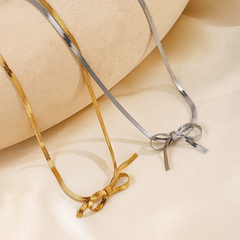Collana Con Fiocco In Acciaio Inossidabile Catena A Serpente Choker Gioielli Eleganti Da Clavicola Per Donne Accessorio Di Moda