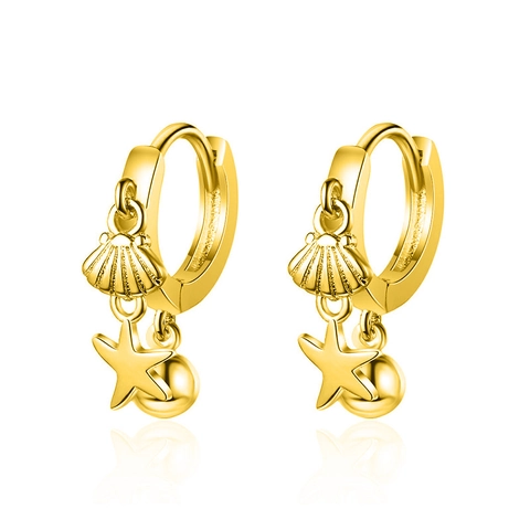 Orecchini a Cerchio Tema Oceano Stella Marina Conchiglia Con Perno in Argento Sterling 925 Oro Argento Placcato Donna