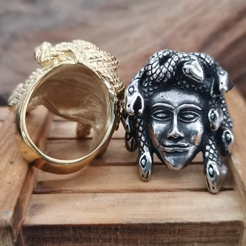 Medusa Head Ring Stainless Steel Retro Punk Embossed Relief Jewelry Vintage Mythological Band