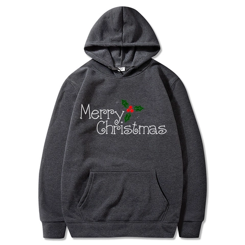 Merry Christmas Men Hoodie Pullover Polyester Fleece Lined Long Sleeve Kangaroo Pocket Winter Festive Casual
