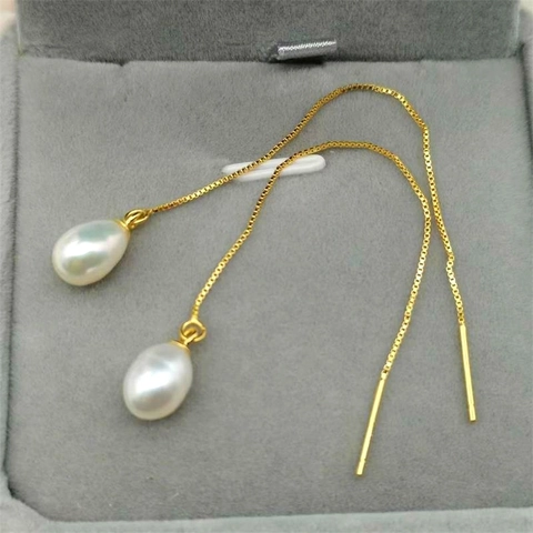 925 Sterlingsilber Süßwasserperle Ohrlinie Ohrringe Minimalistische Lange Quaste Wassertropfen Baumeln Ohrringe Für Damen Schmuck