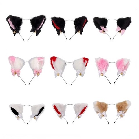 Diadema Orejas De Gato Peluche Piel Sintética Con Lazos Y Campanas Cosplay Halloween Accesorio De Fiesta Japonés Kawaii