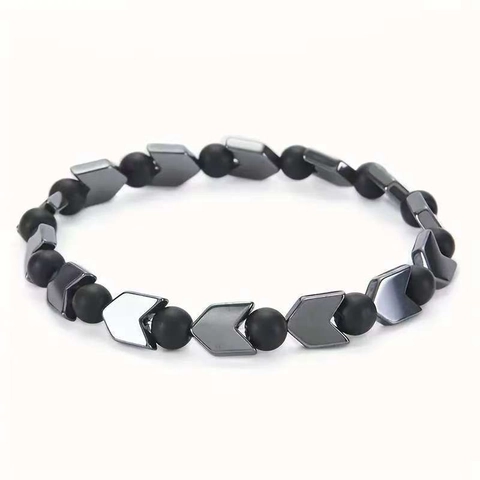Natural Tiger Eye Stone Hematite Beaded Bracelet Copper Arrow Accents Elastic Jewelry For Men Women